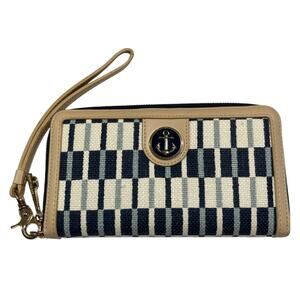 Spartina 449 Daufuskie Island Zip Wallet Wristlet Blue Tan Linen Stripe Nautical